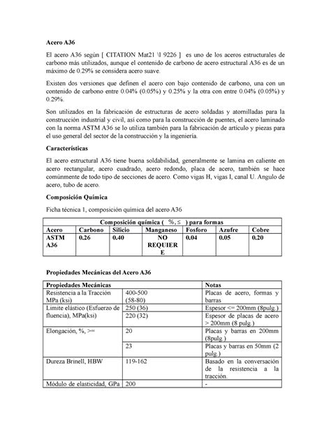 Acero A36 Informe Acero A El Acero A36 Según Citation Mat21 L