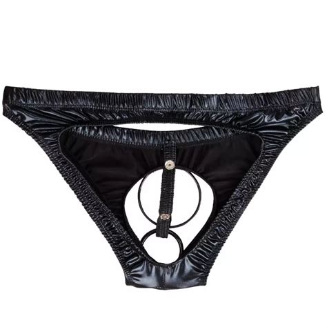 Men Patent Leather Sexy Briefs Bikini Underwear Erotic Underpants With