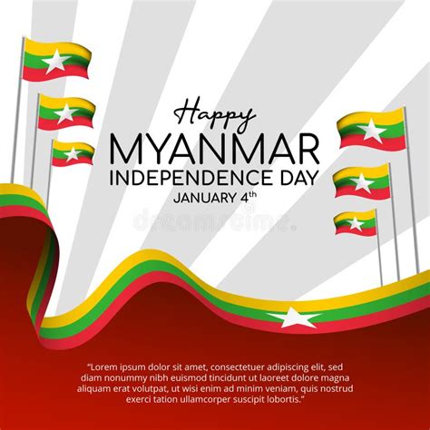 Myanmar Independence Day Background With Waving Flag Stock Vector