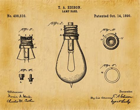 1890 Edison Light Bulb Patent Print - Vers #2 - Wall Art - Thomas ...