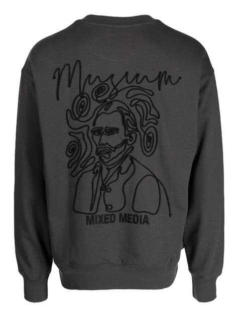 Musium Div Vincent Van Gogh Motif Embroidered Cotton Sweatshirt Grey