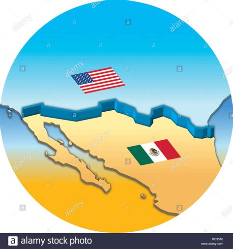 Usa and Mexico border map with national flags, vector illustration ...