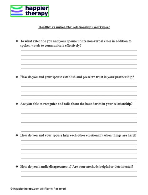 Healthy Vs Unhealthy Relationships Worksheet Happiertherapy