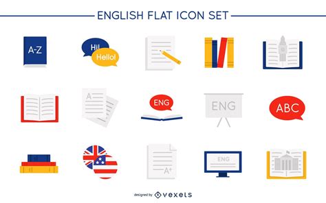 Descarga Vector De Conjunto De Iconos Planos En Inglés