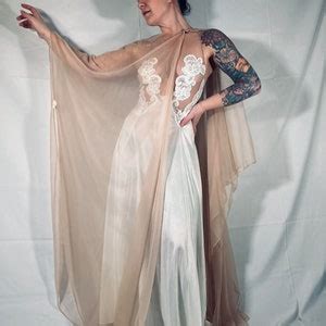 Vintage Bridal Lingerie Peignoir Set Slip Gown And Matching Sheer Cape Small Etsy