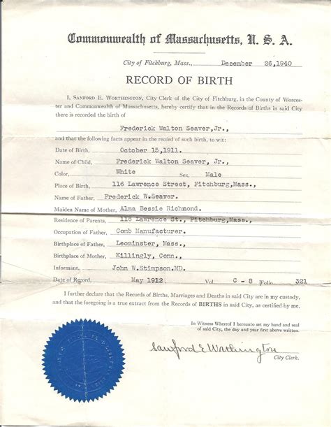 Commonwealth Of Massachusetts Birth Certificate Tutore Master Of Documents