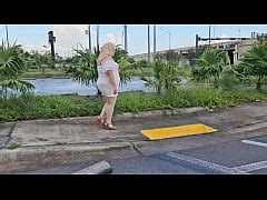 Mature Hijab Milf Masturbating With Big Dildo Publicly Outdoor At Bus Stop With Cars Passing By