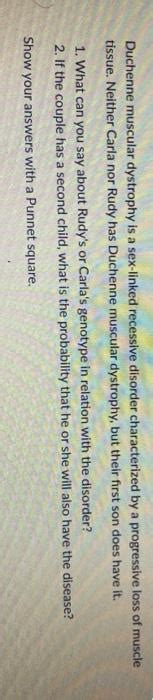 Solved Duchenne Muscular Dystrophy Is A Sex Linked Recessive Chegg