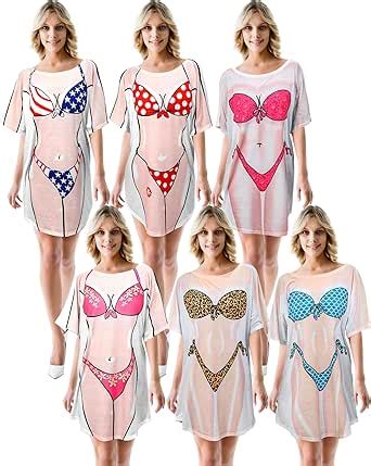 Jeyiour Pack Women S Bikini Shirt Short Sleeve Cover Up Baggy T Shirt Dress Cute Bikini Print