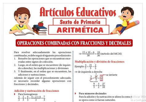 Operaciones Combinadas Con Fracciones Y Decimales Para Sexto De Primaria