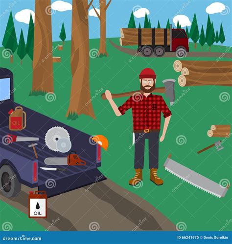 Lumberjack Vector Icon Set Stock Vector Illustration Of Handsaw