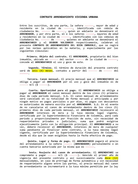 Modelo Contrato Vivienda Urbana Descargar Gratis Pdf Pagos Daños Y Perjuicios