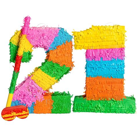 21st Birthday Anniversary Pinata Set with Stick Blindfold