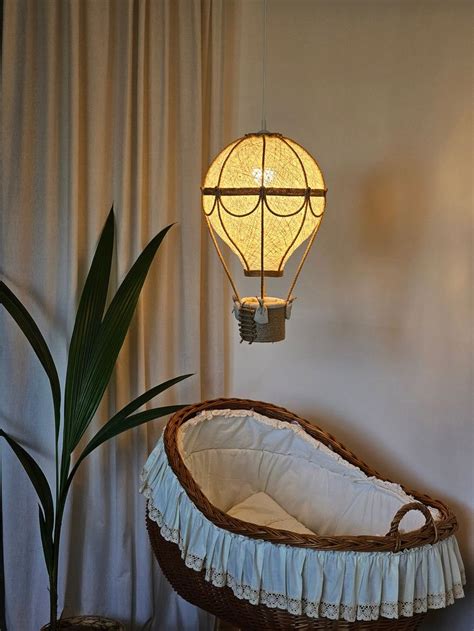 Hot Air Balloon Nursery Light Baby Nursery Lamp Natural Linen And Jute Color Room Travel Theme