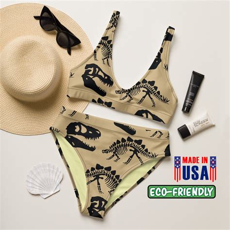 DINOSAUR High Waisted Bikini Dino Skull Bikini Two Piece Swimsuit Fossils Beach Swimwear