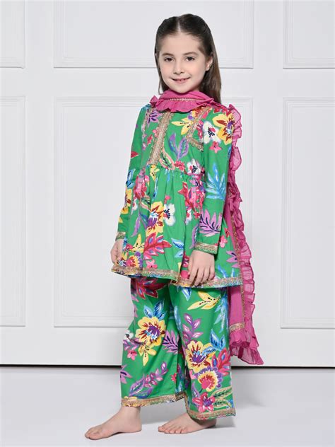 green floral cotton suit  girls