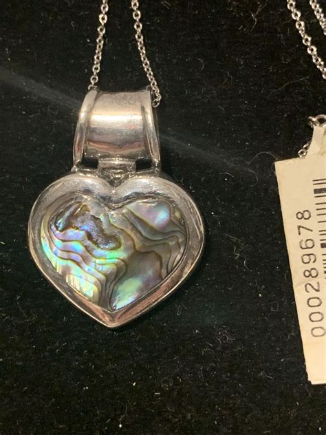 Vintage Abalone Shell Heart Shaped Sterling Silver 925 Pendant Necklace