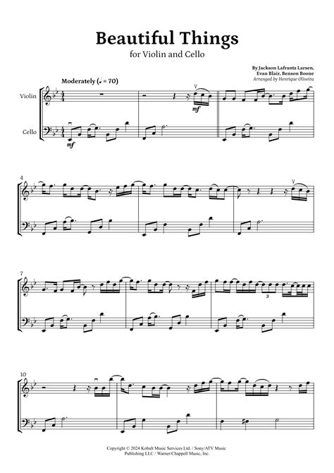 Beautiful Things Arr Henrique Oliveira By Benson Boone Sheet Music For Instrumental Duet At