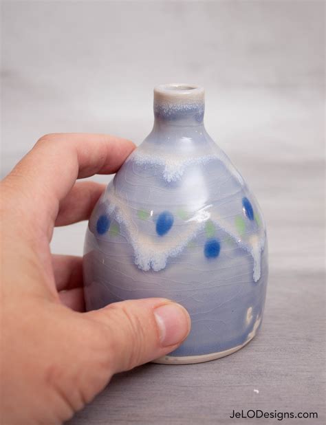 Handmade Mini Ceramic Vase With Shades Of Blue And Mint Ready For Your