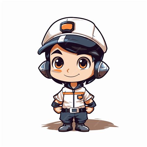 Premium Vector | Cute boy in a firefighter costume with headphones
