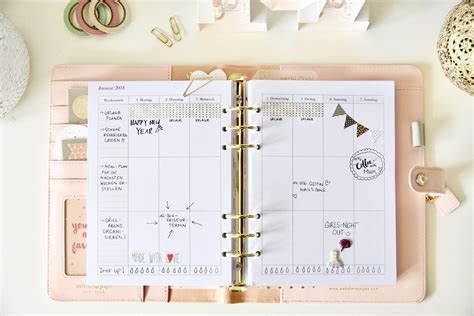 Printable Weekly Planer Einlagen vertikal Kalender 2018 A5/