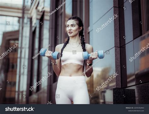 Sexy Fit Brunette Woman Pigtails Trains Stock Photo Shutterstock