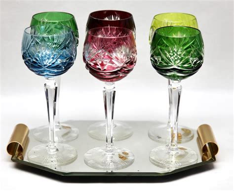 Crystal Mix Set of 6 Nachtmann Stem Glasses with Colored Overlay Cut to