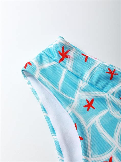 Emmiol Env O Gratis Conjunto De Bikini De Un Hombro Con Estampado De Estrellas De Mar Azul