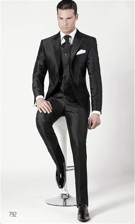 Abito Da Cerimonia Uomo In Shantung Misto Seta Nero Abito Da