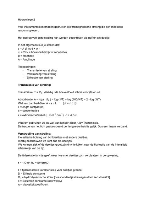 Kwantitatieve Moleculaire Biologie Aantekeningen Hoorcollege Veel