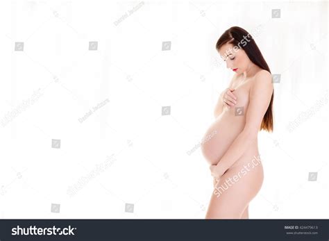 Beautiful Naked Brunette Pregnant Woman Standing Stock Photo Shutterstock