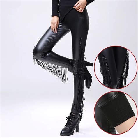 New Fashion Women Tassels Patchwork Plus Velvet Pu Imitation Leather