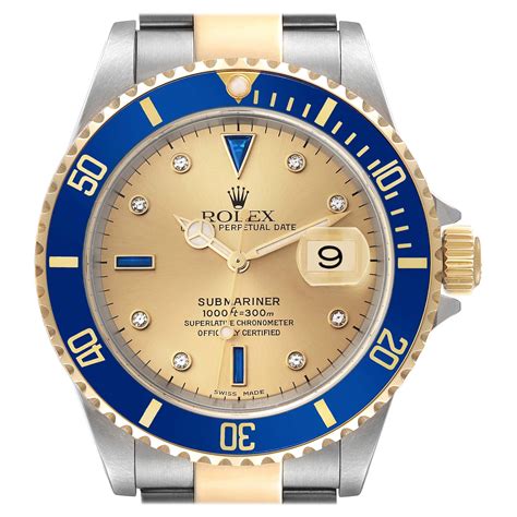 Rolex Submariner Date Yellow Gold Steel Serti Gold Diamond Dial Watch