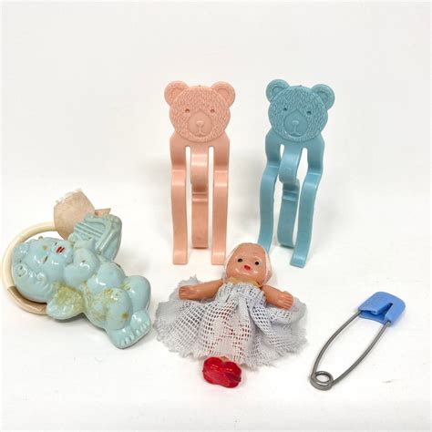 Vintage Angel Baby Rattle Two Bear Clips Babydoll Diaper Pin