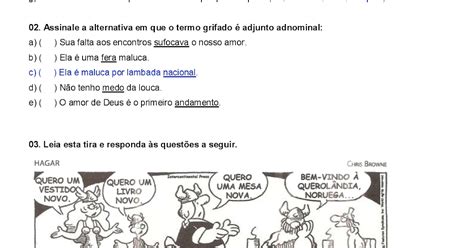 Adjunto Adverbial Exercícios Com Gabarito 8o Ano Com Tirinhas