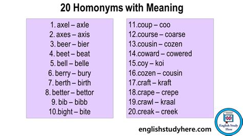 20 Homonyms With Meaning English Study Here