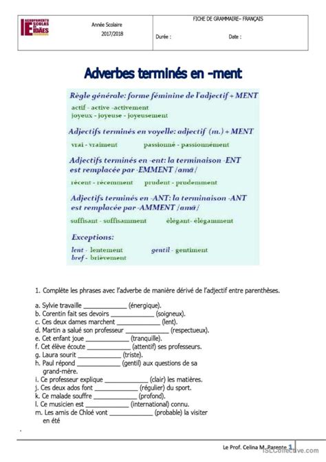 Fiche De Grammaire Adverbes En Ment Fran Ais Fle Fiches Pedagogiques My XXX Hot Girl