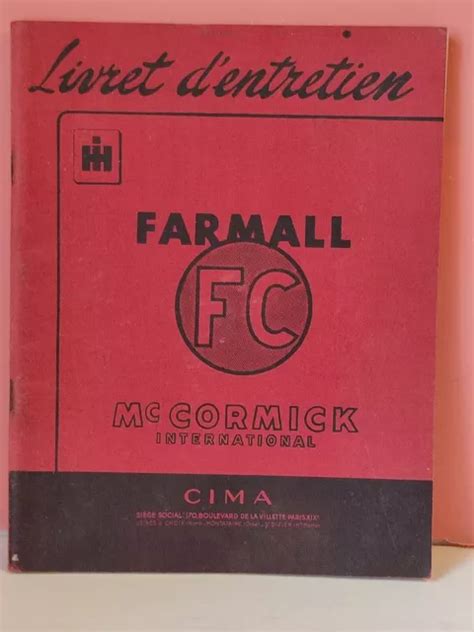 Livret Entretien Mc Cormick International Ih Tracteurs Farmall