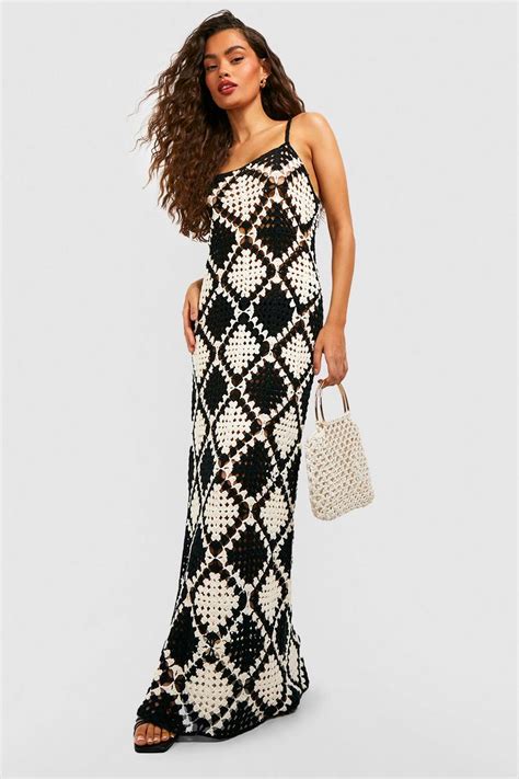 Premium Mono Patchwork Crochet Maxi Dress Boohoo