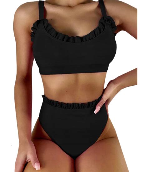 STRÓJ KĄPIELOWY Z WYSOKIM STANEM BIKINI FALBANKI 10703299086 oficjalne archiwum Allegro