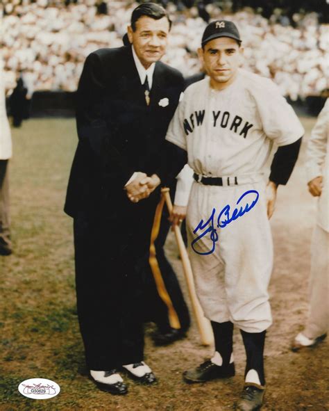 Yogi Berra Signed Yankees 8x10 Photo With Babe Ruth JSA COA