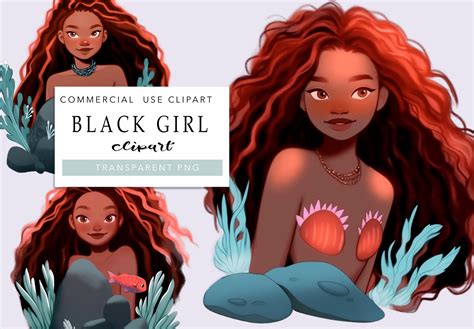 Black Mermaid Clipart, Black Mermaid Png, Little Mermaid Black, African ...