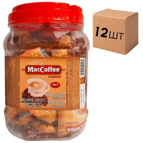 Ящик растворимого кофе MacCoffee 3в1 Oridginal Банка 50 шт (в ящике 12 ...