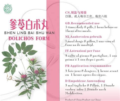 Shen Ling Bai Zhu Wan, Dolichos Form Pills, SWP