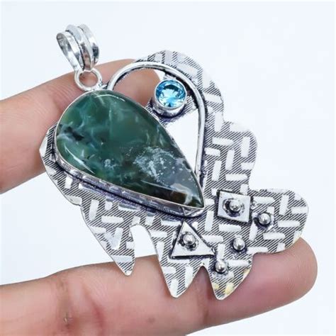 Nephritjade Blau Topas Edelstein Handgemacht Silber Schmuck Anhänger 2