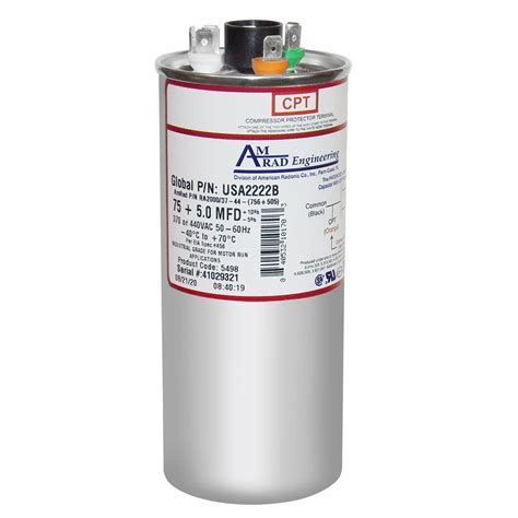 75/5 uF MFD 370 440 VAC Dual Run Capacitor JustCapacitors Compatible ...