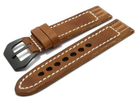 Watch Strap Liverpool 22mm Brown Leather Vintage Look Light Stitching