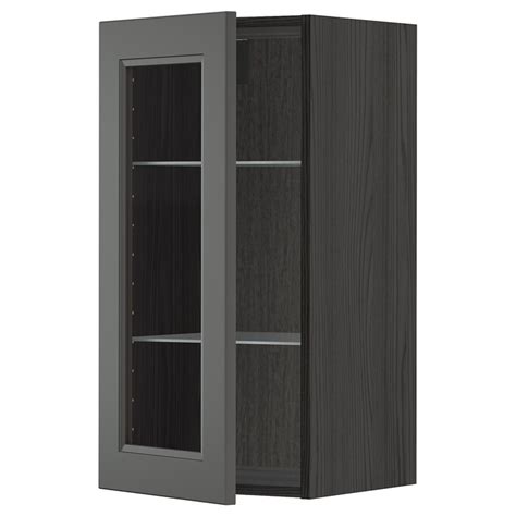 Metod Wall Cabinet W Shelves Glass Door Black Axstad Dark Grey 40x80 Cm Ikea