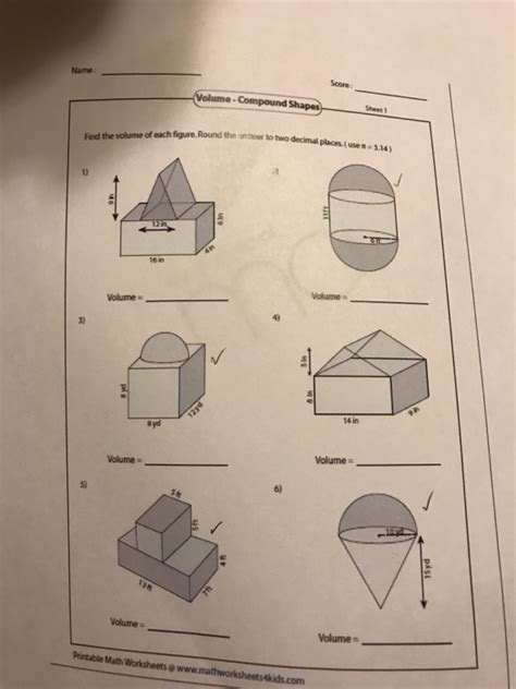 Volume Of Compound Shapes Worksheet Pdf