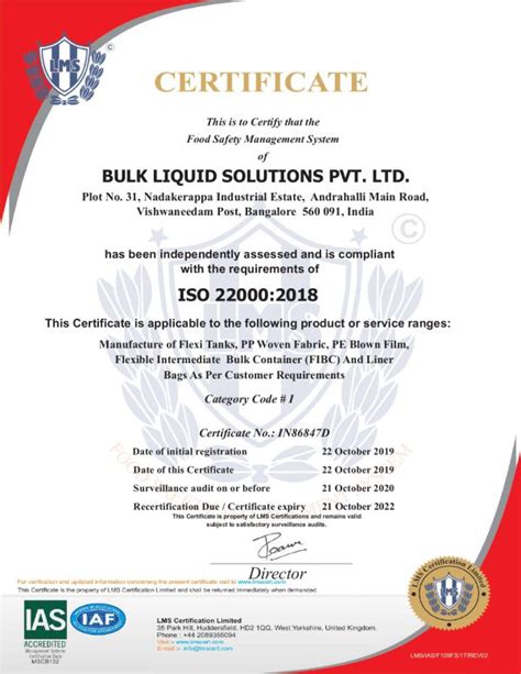 CERTIFICATES Bulk Liquid Solutions